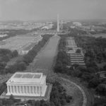Aerial view of marchers, from the Lincoln Memorial to the Washington Monument, at the March on Washington