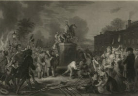 Pulling down the statue of George III by the Sons of Freedom